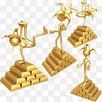 黄金立体3D小人和金块