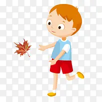 二十四节气立秋捡树叶的孩子秋天