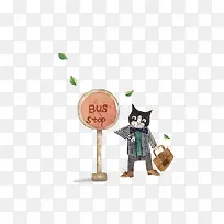 卡通小猫等公交