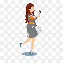 卡通喝着咖啡的女人素材