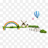 热气球和彩虹风车矢量图