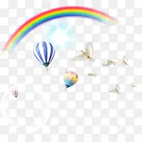 热气球白鸽彩虹