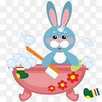 浴缸拿着牙刷的小兔