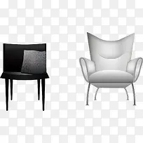 矢量手绘黑色椅子和白色椅子