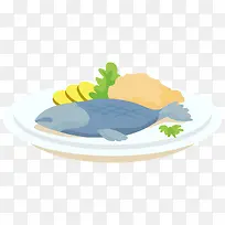 手绘食物鱼肉青菜肉块