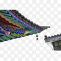 中国传统彩色浮雕屋檐角