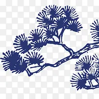 蓝色扁平化装饰松树设计图