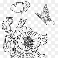 蝴蝶采花简笔画PNG