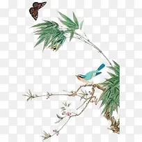 手绘花鸟画竹子