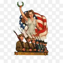 美国自由女神与士兵