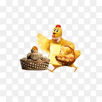 母鸡提着篮子鸡蛋