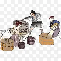 古代手绘彩色磨豆腐