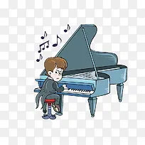 穿燕尾服弹奏钢琴的小男孩