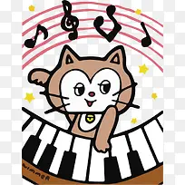 弹钢琴的卡通猫咪