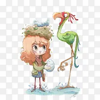 小女孩和长腿鸟