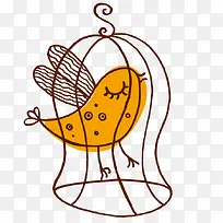 手绘鸟笼里的鸟