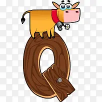 卡通木板动物字母Q