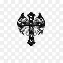 个性黑色十字架翅膀宗教纹身