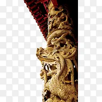 中国传统建筑石柱雕刻龙纹