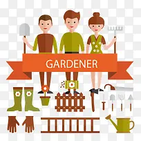 16款花园工具和园丁矢量素材