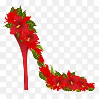 红色花设计高跟鞋