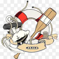 卡通水手帽救生圈船桨