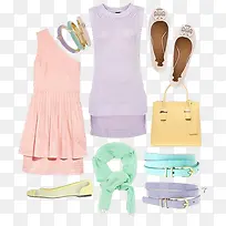 紫色针织连衣裙与粉色单肩裙