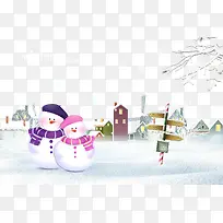 雪景中的情侣圣诞节雪人背景