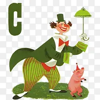 字母C与小丑小猪
