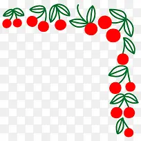 红色果实樱桃绿叶边角装饰边框