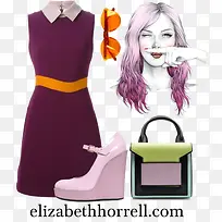 紫色连衣裙和包包