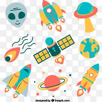 火箭飞碟与外星人元素矢量素材
