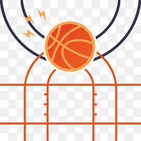 扁平化投进篮筐里的篮球矢量图