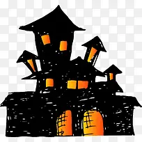 橙色手绘城堡