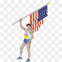 手绘举着美国国旗的男运动员