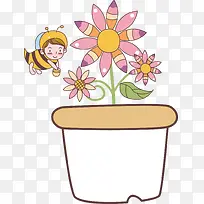 卡通鲜花与蜜蜂