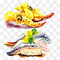 炸虾仁寿司手绘画素材图片