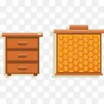 矢量手绘蜂巢和蜂箱