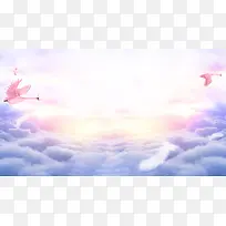 云层上飞翔的粉色天鹅梦幻海报背景