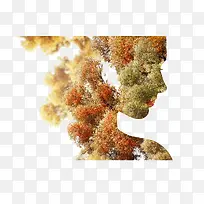 植物人物剪影侧脸