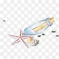 夏日卡通海报漂流瓶海星贝壳海螺