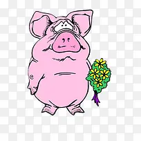 拿着鲜花的小胖猪