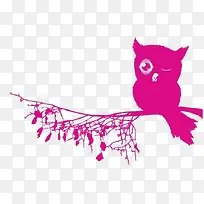 紫色树枝上的猫头鹰剪影