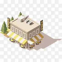 立体3D地标建筑咖啡馆矢量元素
