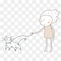 女孩溜着小猫