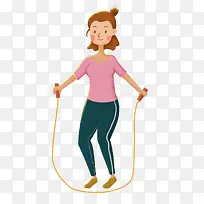 手绘人物插图跳绳运动健身的女孩