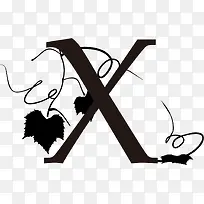 黑色树叶藤条装饰字母X
