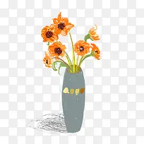 手绘花瓶和菊花