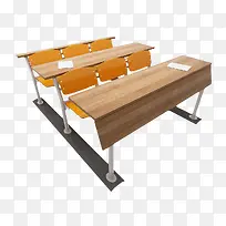 一排简单棕色学生桌椅