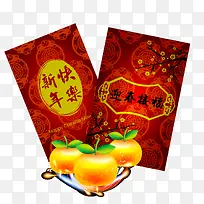 矢量手绘红包和金桔